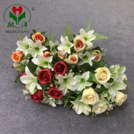 Hangyang Mixed Artificial Bouquet Rose and Lily Faux flower bush Party Home Table Decor