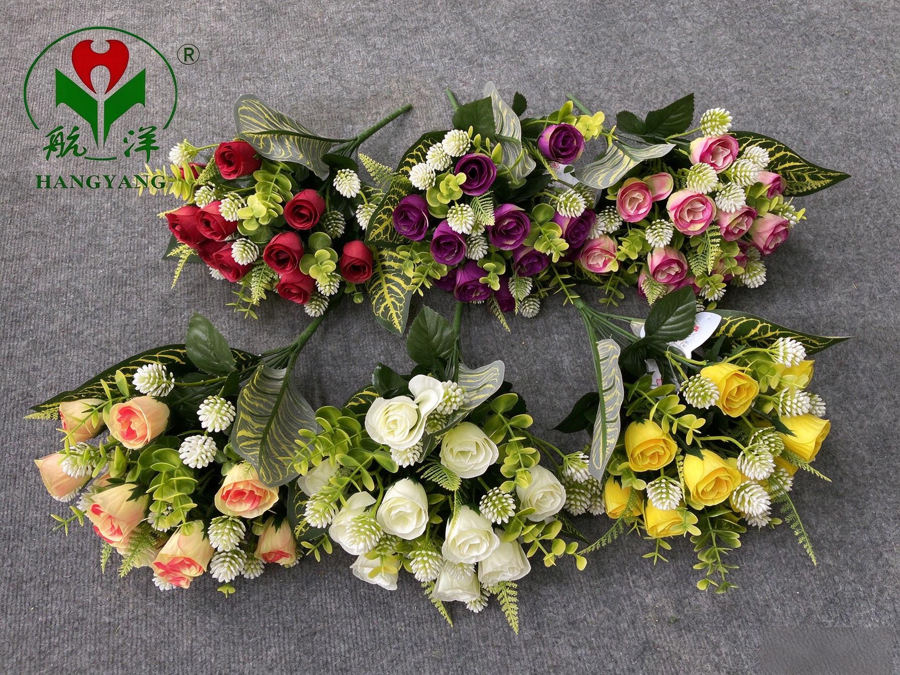 左上角加logo Hangyang Artificial Rose Bouquet with Greenery