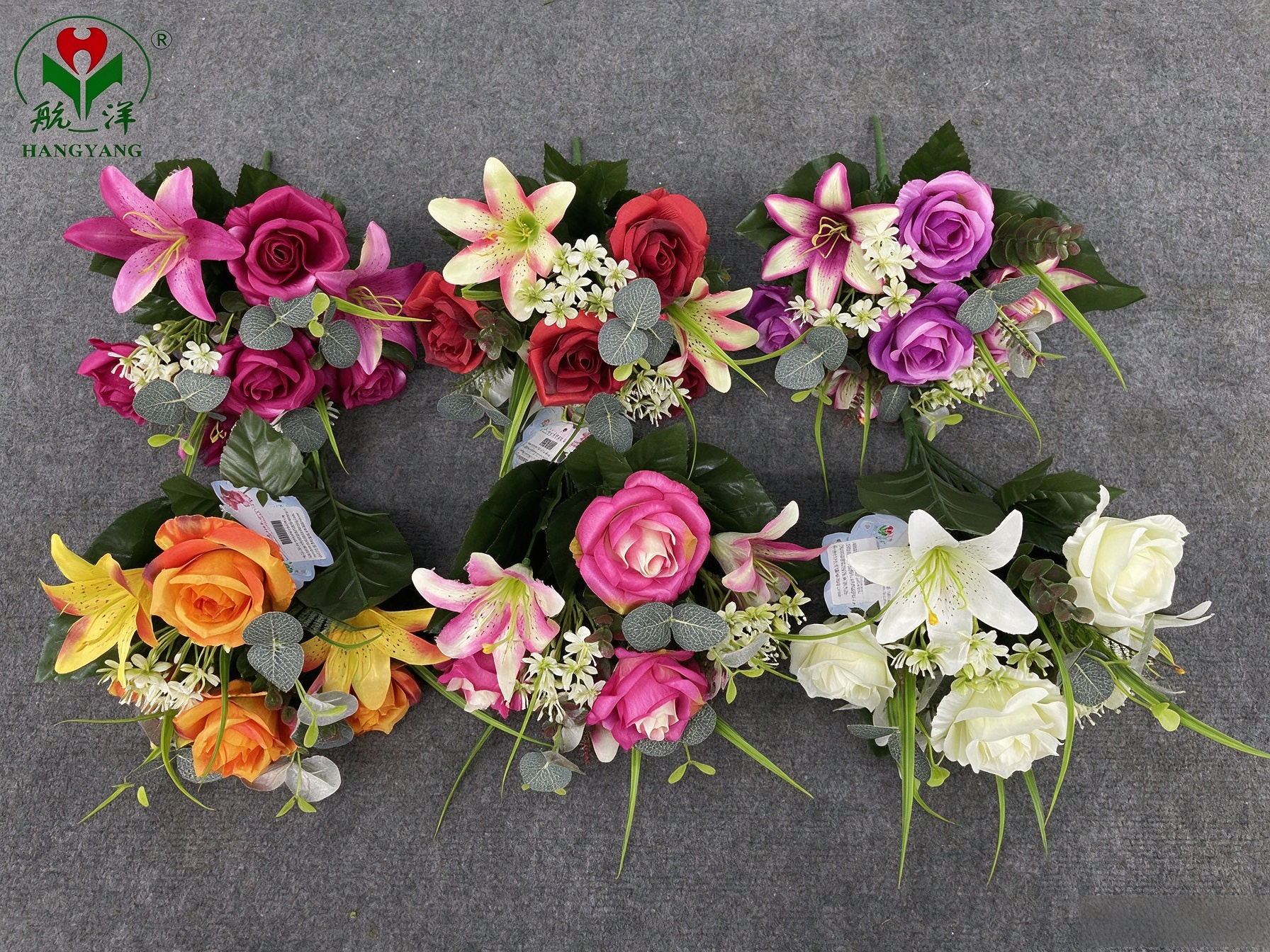 左上角加logo Hangyang Mixed Lily Rose Artificial Flower